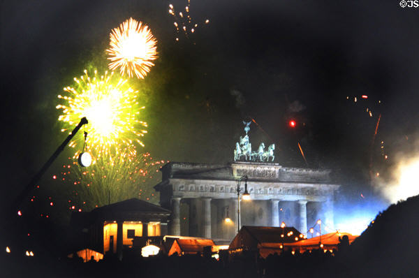 New Year's fireworks over Brandenberg Gate in 1996. Berlin, Germany.