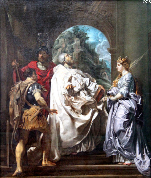 Saint Gregory with Saints Domitilla, Maurus & Papianus painting (1606) by Peter Paul Rubens at Berlin Gemaldegalerie. Berlin, Germany.