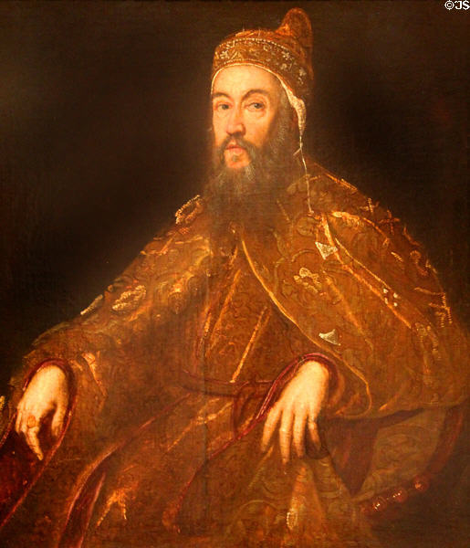 Venetian Doge Alvise Mocenigo painting (1577) by Tintoretto at Berlin Gemaldegalerie. Berlin, Germany.