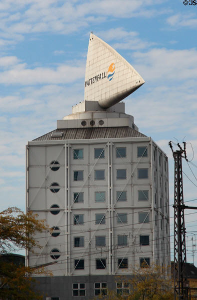 Modern commercial building with sail on Kant at Fasanen streets. Berlin, Germany.