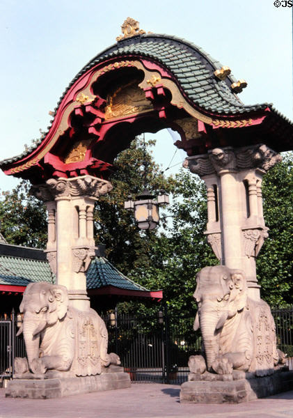 Oriental style elephant gate at Berlin Zoo. Berlin, Germany.