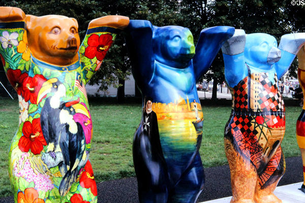Berlin sidewalk bears individually painted in a variety of styles. Berlin, Germany.
