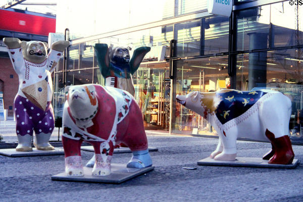 Two designs of Berlin sidewalk bear art. Berlin, Germany.