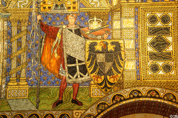 Heraldic mosaic detail at Kaiser Wilhelm Memorial Church. Berlin, Germany.