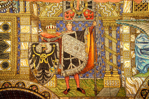 Heraldic mosaic detail at Kaiser Wilhelm Memorial Church. Berlin, Germany.
