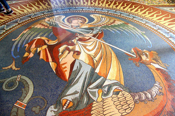 St Michael slaying dragon mosaic detail at Kaiser Wilhelm Memorial Church. Berlin, Germany.