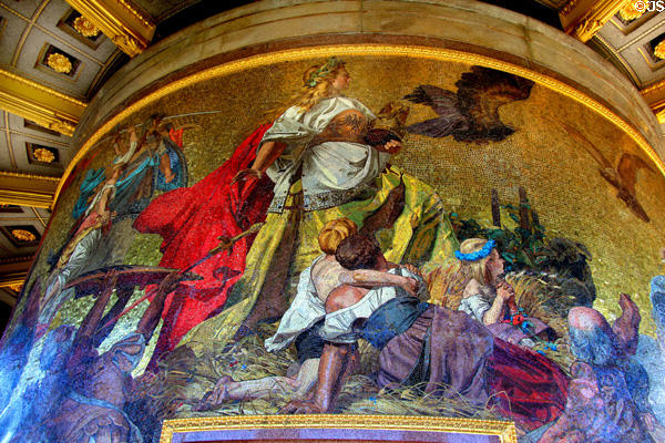 Germania detail of Unification of Prussian Reich mosaic by Anton von Werner at Victory Column. Berlin, Germany.