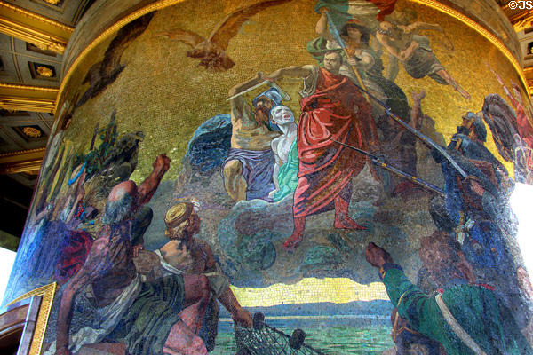 Germania stands up to Napoleon detail of Unification of Prussian Reich mosaic by Anton von Werner at Victory Column. Berlin, Germany.