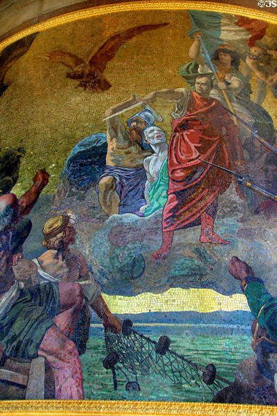 Germania stands up to Napoleon detail of Unification of Prussian Reich mosaic by Anton von Werner at Victory Column. Berlin, Germany.