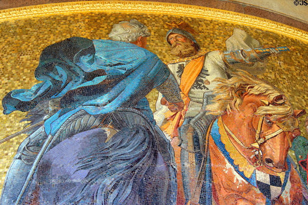 Uniting of North & South Germany detail of Unification of Prussian Reich mosaic by Anton von Werner at Victory Column. Berlin, Germany.