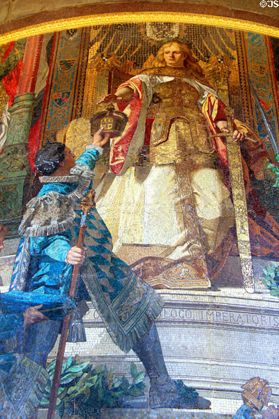 Germania accepts to become an imperial nation detail of Unification of Prussian Reich mosaic by Anton von Werner at Victory Column. Berlin, Germany.