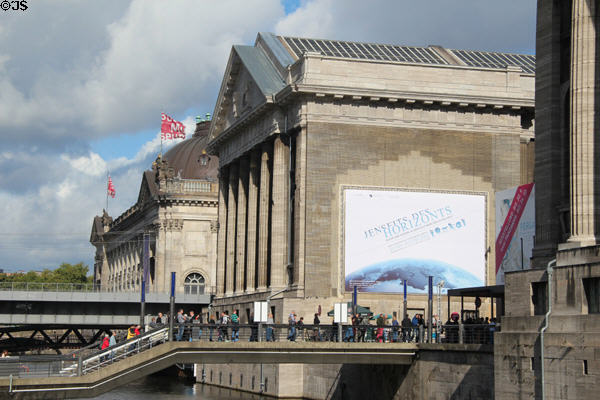 Neoclassical Pergamon Museum with Bode Museum beyond. Berlin, Germany.