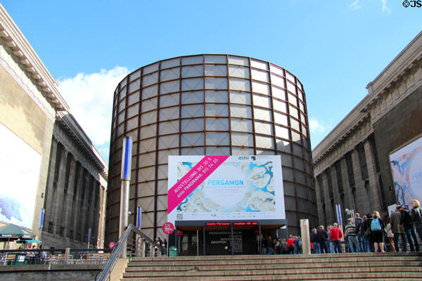 Round modern entrance structure at Pergamon Museum. Berlin, Germany.