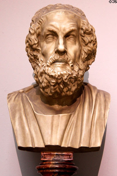 Modern cast of bust of poet Homer (from 200-150 BCE original) at Pergamon Museum. Berlin, Germany.