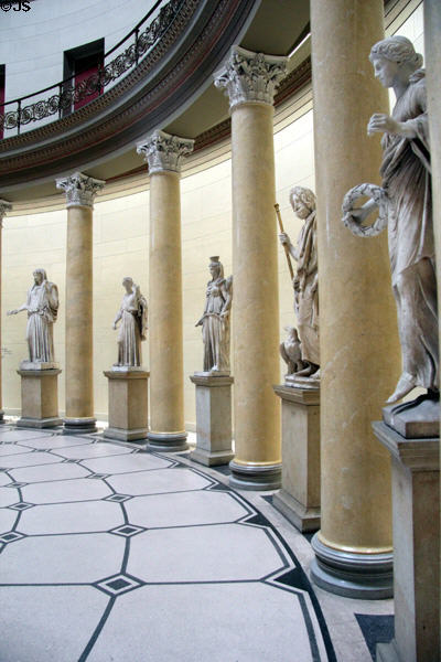 Sculptures of Greek gods & goddesses in domed hall at Altes Museum. Berlin, Germany.