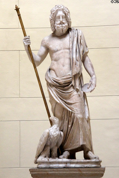 Sculpture of Zeus, Greek god father of other gods & man, in domed hall at Altes Museum. Berlin, Germany.