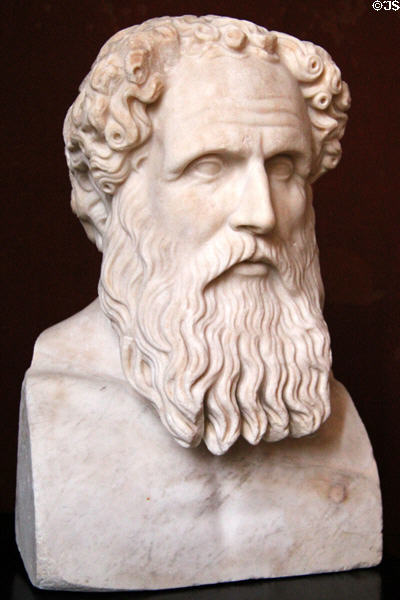 Marble portrait head of Athenian stoic philosopher Zeno of Citium (Roman copy 1stC CE after Greek original 3rdC BCE) at Neues Museum. Berlin, Germany.