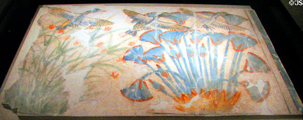 Egyptian painted plaster fragment of palace floor (c1350 BCE) (New Kingdom, 18th Dynasty) from Amarna at Neues Museum. Berlin, Germany.