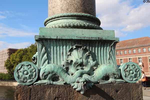 Detail of bas of light standard at Bode Museum. Berlin, Germany.