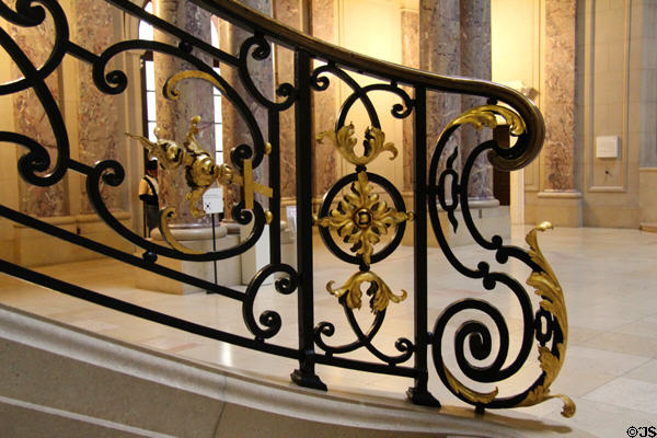Entrance hall staircase railing detail of Bode Museum. Berlin, Germany.