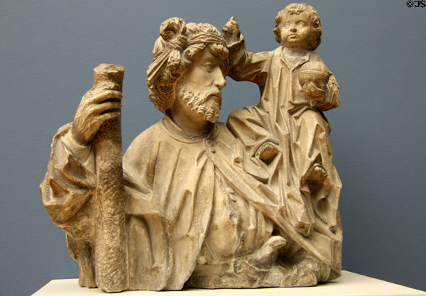 St Christopher stone carving (end 15thC) from northern France at Bode Museum. Berlin, Germany.