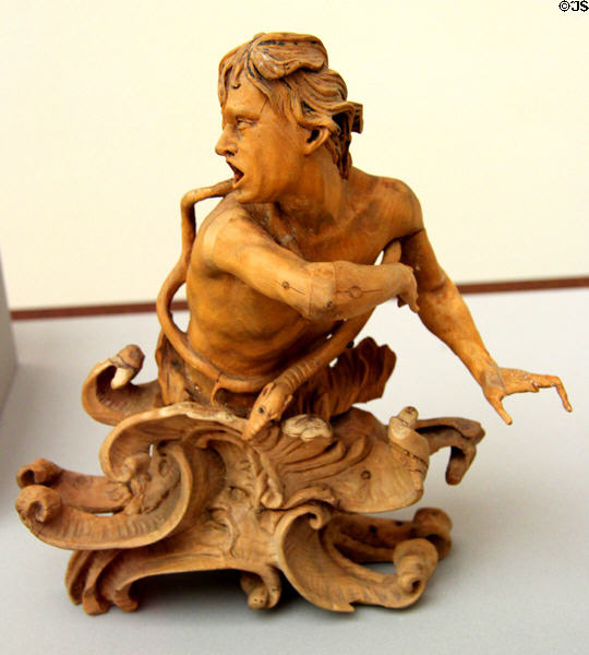 Symbolic Representation of Eternal Death in Hell linden wood carving (mid 18thC) set of Four Last Things from southern Germany at Bode Museum. Berlin, Germany.