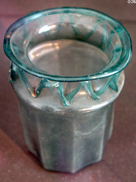 Glass beaker with strands (5th-7thC) from Egypt or Syria at Bode Museum. Berlin, Germany.