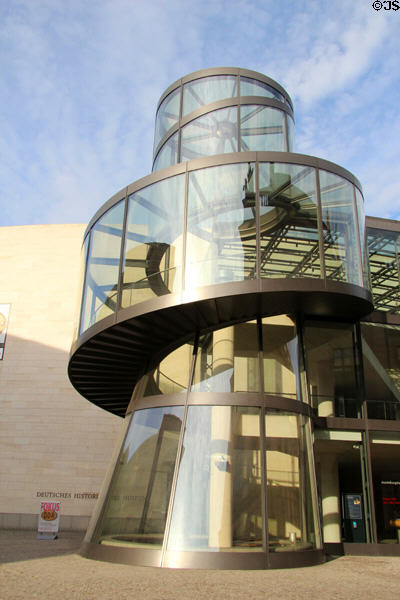 Glass spiral staircase of I.M. Pei's German Historical Museum addition (1999-2003). Berlin, Germany.