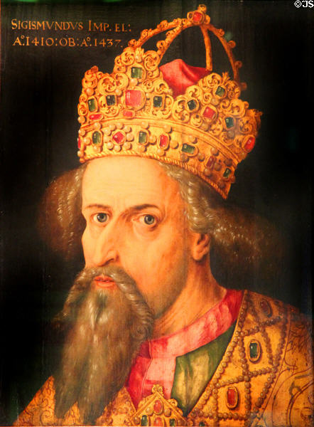 Kaiser Sigismund of House of Luxembourg, German king, king of Hungary, Croatia & Bohemia portrait (1514) by workshop of Albrecht Dürer of Nürnberg at German Historical Museum. Berlin, Germany.