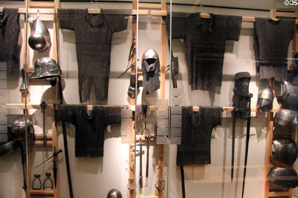 Collection of Medieval armor & weapons at German Historical Museum. Berlin, Germany.