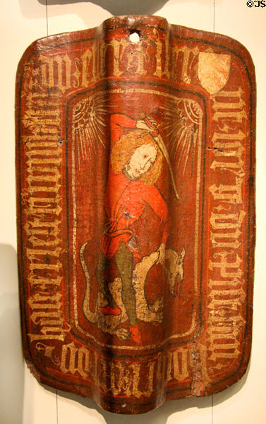 Guild shield with image of St George & crest of town of Nuremberg (c1480) at German Historical Museum. Berlin, Germany.