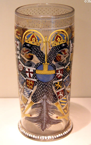 Painted glass imperial eagle tankard (1658) by Kaspar Merian of Frankfurt am Main at German Historical Museum. Berlin, Germany.