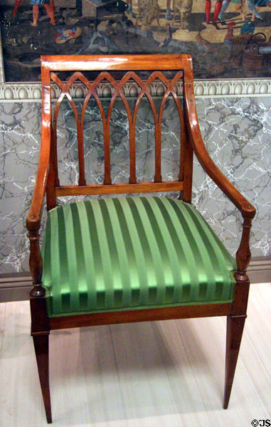 Armchair with Gothic arches back (c1805) probably from Karlsruhe at German Historical Museum. Berlin, Germany.