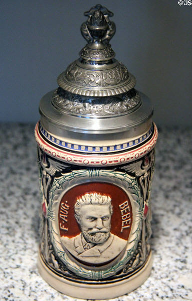 Beer rnug (c1890) with portrait of August Bebel cofounder of Social Democratic Party (SPD) of Germany at German Historical Museum. Berlin, Germany.