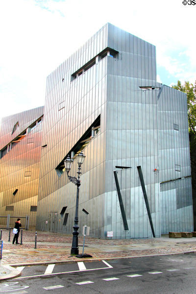 Light plays of metal cladding of Jewish Museum Berlin. Berlin, Germany.