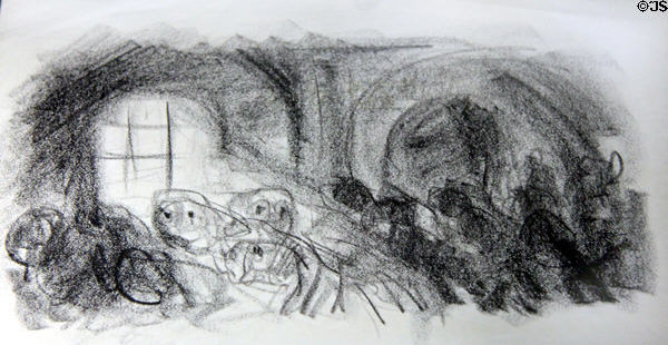 Clandestine art by Jewish artist Friedrich Taussig found hidden in wall at Theresienstandt Concentration Camp at Jewish Museum Berlin. Berlin, Germany.