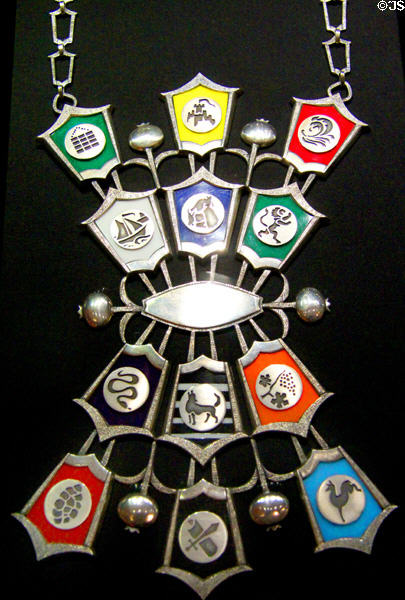 Torah shield with symbols of 12 tribes of Israel (1981) by Kurt J. Matzdorf of New York, a Holocaust survivor, at Jewish Museum Berlin. Berlin, Germany.