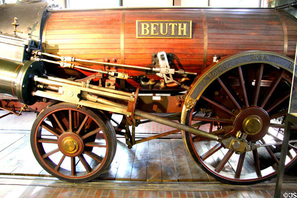 Piston mechanism of steam locomotive "Beuth" (1842) by Borsig of Berlin at German Museum of Technology. Berlin, Germany.