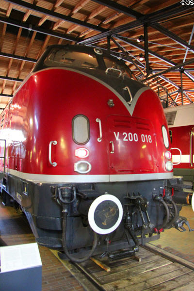 Diesel locomotive V200 (1957) by Maschinenbau of Kiel at German Museum of Technology. Berlin, Germany.