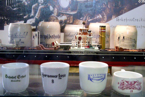 German railway china collection & railway boat model at German Museum of Technology. Berlin, Germany.