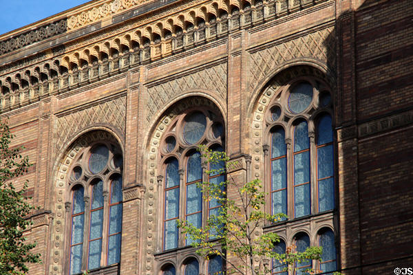 Windows, tile, & brickwork of Berlin New Synagogue. Berlin, Germany.