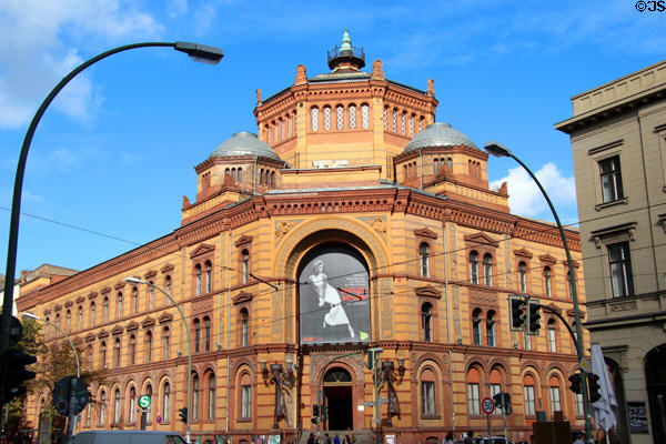 Former brick & decorative tile post office building with octagonal cupola at Oranienburger Str & Tucholskystraße. Berlin, Germany.