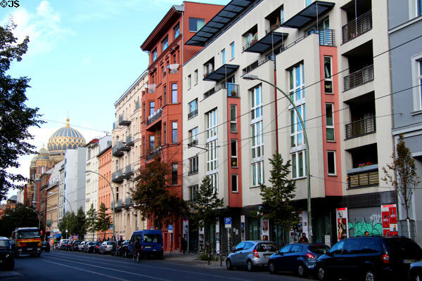 Oranienburger Str. Streetscape with New Synagogue. Berlin, Germany.