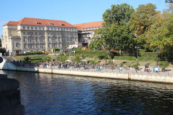 Building beside Spree at Weidendammer Brücke. Berlin, Germany.