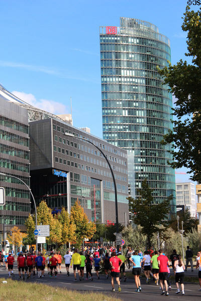 Berlin Marathon passes Sony Center. Berlin, Germany.