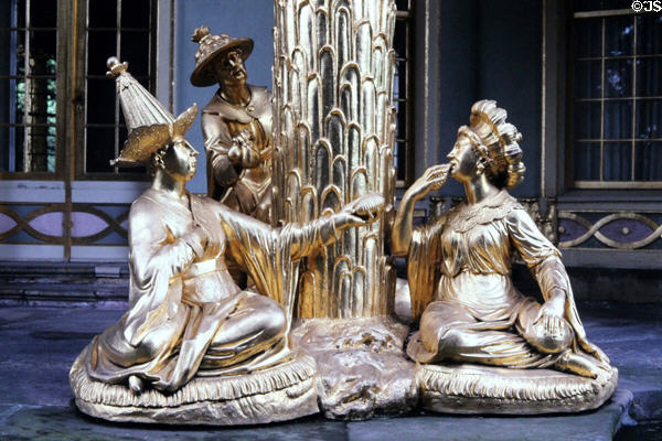 Chinese House oriental-style gilded figures by Johann Gottlieb Heymüller & Johann Peter Benckert at Sanssouci Park. Potsdam, Germany.