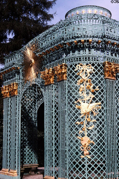 Gilded baroque arbor in garden at Sanssouci Park. Potsdam, Germany.