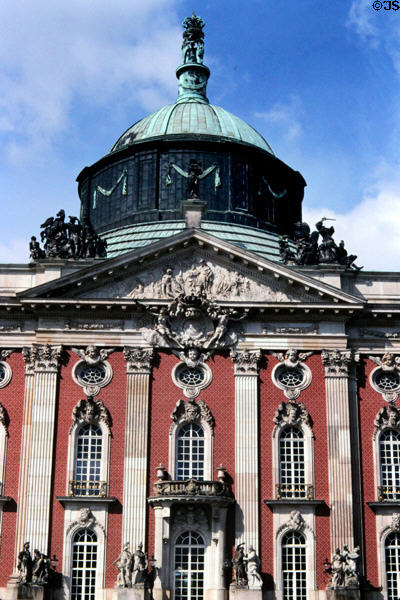 Central facade of New Palace (1769) at Sanssouci Park. Potsdam, Germany.