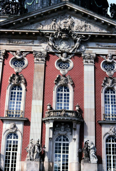 Facade details of New Palace (1769) at Sanssouci Park. Potsdam, Germany.