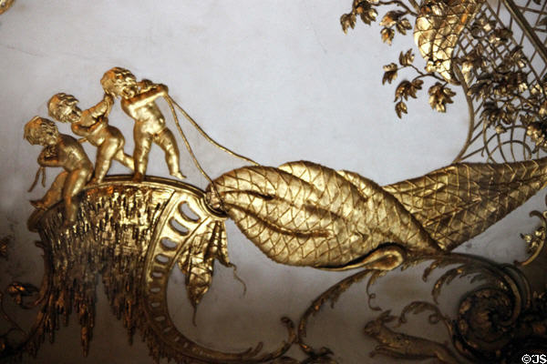 Baroque wall decoration in Sanssouci Palace at Sanssouci Park. Potsdam, Germany.
